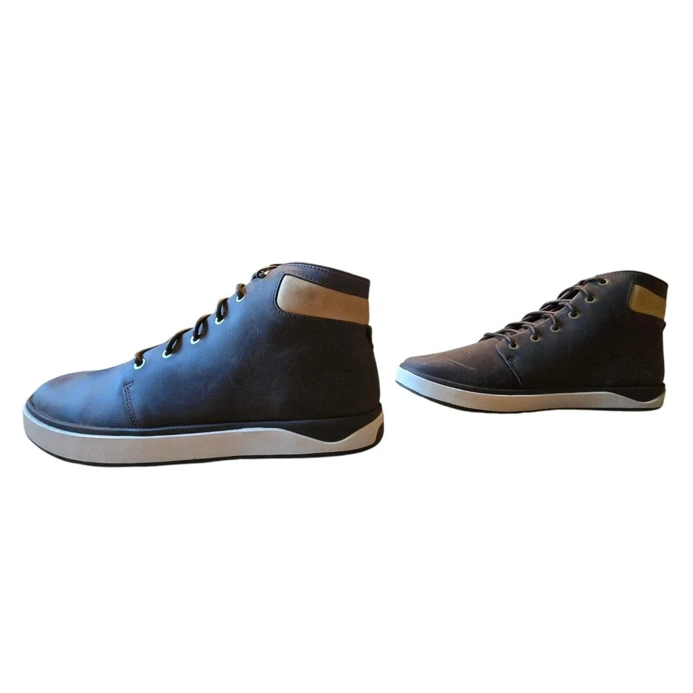 OluKai Kekaha Leather Lace-Up Pavement/ Off White Mens US 13